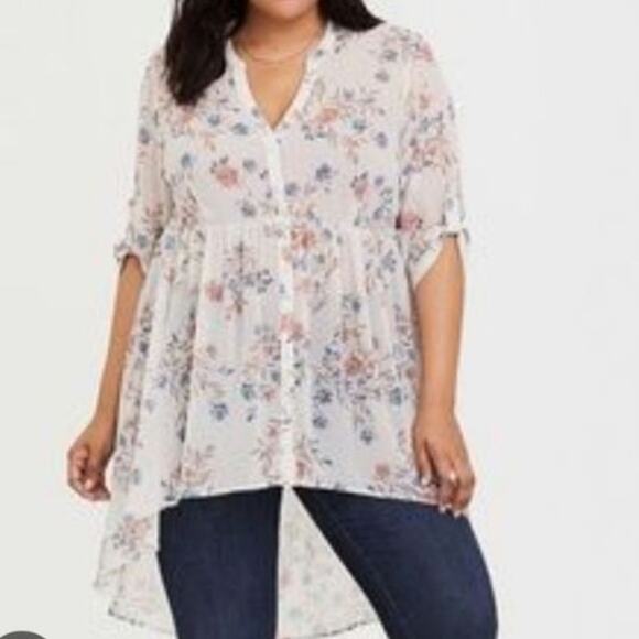 NWT Torrid Floral Lexie Chiffon Hi-Lo 3/4 Sleeve Tunic Blouse - Picture 1 of 8